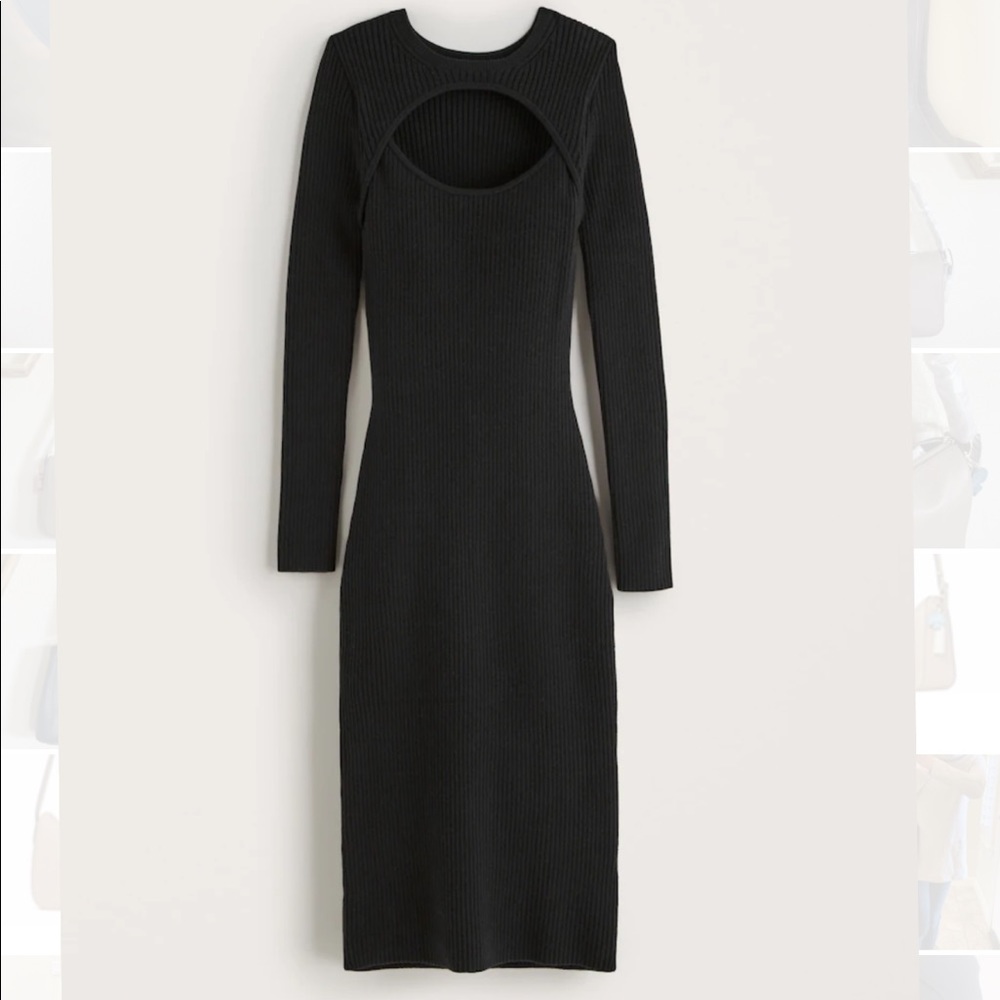 Abercrombie Black Long-Sleeve Cutout Midi Sweater Dress